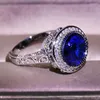 Anneaux de mariage grand bleu Zircon pierre bague en argent pour les femmes fiançailles bijoux de mode cadeau de haute qualité S925 couleur