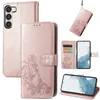 Imprint Lucky Clover Leather Wallet Cases voor Samsung Galaxy S23 Ultra Plus A14 5G A23E X Cover 6 Pro M13 4G A04S A13 5G Note 20 iPhone 12 Flower Flip Covers Telefoonzak