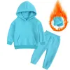 Set di abbigliamento 2-12 anni per bambini di colore puro famiglia addensato tuta con cappuccio autunno e inverno a maniche lunghe in cotone sport per il tempo libero 221110