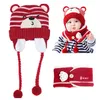 Hats Scarves Sets Unisex Kids Cartoon Bear Stripe And Scarf Baby Cap Girl Boy Child Winter Earmuffs Hat Warm Suit 221110