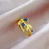 Wedding Rings 14K Gold Plated Leaf Flat Fashion Simple Adjustable Sapphire Luxury Finger Ring Elegant CZ Women Party Jewelry