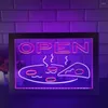 Party Decoration Open Pizza Display Cafe Dual Color Led Neon Sign Po Frame Creative Table Lamp Bedroom Desk Wood 3d Night Light