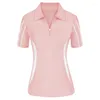 여성용 폴로 JS 여성 골프 셔츠 지퍼 수분 위킹 테니스 짧은 슬리브 슬림 핏 스포츠 액티브 탑 활동웨어