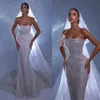 Abiti da sposa glamour a sirena senza spalline senza maniche con applicazioni a forma di fiore Abito da corte senza schienale Custom Made Plus Size Abito da sposa Vestidos De Novia