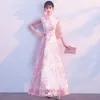 Roupas étnicas rosa doce e elegante dama de honra Mulheres temperamento Vestido de festa formal s-4xl requintado bordado floral novidade Cheongsam