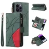 Étuis de téléphone portefeuille pour iPhone 14 13 12 11 Pro Max XR XS X 7 8 Plus Housse en cuir PU à double couleur avec porte-monnaie à fermeture éclair et emplacements pour cartes multiples