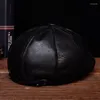 Bonés de bola HL112 2022 inverno quente russo boina de uma pele Gatsby chapéus de caça com interior real chapéu de beisebol masculino de couro