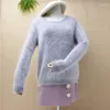 Maglioni da donna 2022 Autunno Inverno Pullover da donna Stile coreano Bottoni Indietro Casual Solid Office Lady Camicetta Cappotto Abbigliamento