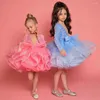 Meisje jurken roze pailletten korte bloemjurk met lange mouwen pure nek kraal kerstprinses meisjes optocht jurken tule
