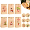 Gift Wrap 24Sets Merry Christmas Kraft Paper Bags Santa Claus Snowman Holiday Party Favor Bag With Stickers