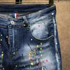 Jeans de jeans manchados e manchados cal￧as salpicadas de jeans Menina Spring Autumnr Hole Denim Troushers