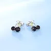 Boucles d'oreilles Stud Gem's Ballet 925 Sterling Silver Gemstone Fine Bijoux Natural Black Garnet Cherry en forme de femmes