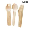 Dinnerware Sets 12 Pcs/Set Disposable Eco-Friendly Wooden Cutlery Forks Spoons Dessert Utensils Party Birthday Home