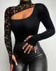 القمصان النسائية مثيرة Teecontrast Lace Cutout Long Sleeve Top Ew Ashion Woman Shirt 2022 Autumn Winter Spring Blouses Ender