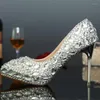 Chaussures habillées couleur rouge bout pointu fête de mariage femmes mariées strass cristal argent talons hauts pompes