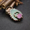 Collane con ciondolo gratis da 1 pezzo Ametiste naturali Druzy Agate verdi pavimentate Slice Stone Bronze Vintage Antique Copper Hoop Pendenti fortunati