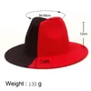 Berets Schwarz Rot Patchwork Wollfilz Jazz Fedora Hut Frauen Unisex Breite Krempe Panama Party Trilby Cowboy Cap Männer Gentleman hochzeit