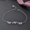 Link Armbanden Onequarter Fashion Cute S925 Sterling Silver Crystal Leaf Chain For Women Charms Bracelet Bangles vriendschap sieraden