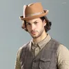 Bérets lihua marque feutre chapeau laine de laine résistante à robe écrasable robe fedora melon pour hommes avec pack