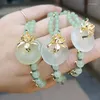 Link Bracelets Chinese Style Female Retro Green Chalcedony Bracelet Jade Safety Buckle Small Fresh Weaving