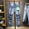 Jeans de jeans manchados e manchados cal￧as salpicadas de jeans Menina Spring Autumnr Hole Denim Troushers