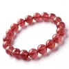 Strand Natural Strawberry Crystal Armband för kvinnor Peach Blossom Pink Single Ring smycken.