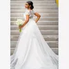 Mermaid Wedding Dresses With Oveskirt V Neck Short Sleeve Sweep Train Appliques Garden Bridal Gowns vestidos de novia Formal Dress