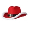 Bérets Unisexe Noël Cowboy Caps Rouge Cowgirl Chapeau Pour Femmes Fille Diadème Fedoras Chapeaux Costume De Vacances Parti Plume Bord Fedora Cap