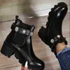 Women Boots Martin Autumn and Winter New Coarse Heel Weathered Medium Short Rhinestone Side Pull Large Women's 07091011