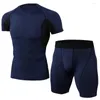 Running Sets Comporession panty Set mannen lopen jogging sportpakken korte mouw fitness t shirt sport gym yoga