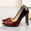 Dress Shoes Leopard Gradient Color High Heels Shoppin Work Patent Leather Women Size 47 Thin Pumps Ladies Red Yellow