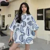 Women's Blouses NYOOLO Japan Style Fruit Flower Print Short Sleeve Oversized Shirts Women Clothing Tops 2022 Summer Single Breasted Girls