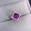 Wedding Rings Classic Rose Gold Square Engagement Opening For Women Shine Purple CZ Stone Inlay Fashion Jewelry Charm Bands