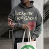 Men's Hoodies 하라주쿠 낙서 Lucky Me I See Ghosts 편지 겨울 스웨터 남성과 여성 Hoodie 힙합 Oversized Unisex Clothing