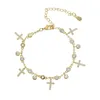 Bangle Charm Chain Armband för kvinnor Girl Gift Drop Cross Round CZ Paled Silver Color Justera Charmiga smycken