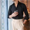 Men's Polos Italian-style Windsor One-collar Three-dimensional Large Pointed Collar Slim Long-sleeved Shirt White