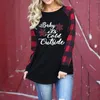 Bluzki damskie damskie bluzy pullover topy świąteczne nadruk w kratę patchwork z długim rękawem Bluza T-shirt