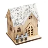 Party Decoratie Miniatuur Kerst Led Light Up Wood House Ornamenten Familie Diy Art Craft Projects Desktop Decors Accessoire For Kids