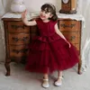 Girl Dresses Princess 6M-5 Years Birthday Baby Clothes Wedding Evening Dark Red Cake Tulle Gown Kids For Girls