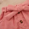 Kläderuppsättningar Citgeett Spring Toddler Baby Girls Outfit Sticked Riffles Ruffles Long Sleeve Tops Solid Color Buttons Kirt Autumn Clothes Set 221110