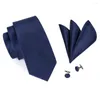Bow Ties SN-770 MidnightBlue Solid Tie Hanky ​​Cufflinks Sets Men's Silk voor formeel bruiloft Meeting Party Bruidegom GRATIS