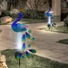 Garden Decoration Light LED Målad påfågel Solar Windmill Blue Glowing Lawn Lamp Ornament Gardening Staty