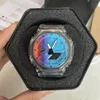 Iced Out-Uhr, digitale Sport-Quarz-Herrenuhr, wasserdicht, LED, automatisches Handheben, Serie Light Oak. Ultradünnes, abnehmbares, buntes Zifferblatt