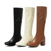 Boots Women Knee High Pu Leather Waterproof Long White Brown Party Fetish Women's Shoes Autumn Winter