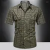 Erkekler Sıradan Gömlek Yaz Moda Erkek Kısa Kollu Düğme Yumruk Açık Gömlek Erkek Tops Artı Boyut 5xl Sportswear Ordu Green Haki