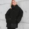 여자 양모 여성 자수 재킷 검은 단일 가슴 스카프 칼라 흰색 프린지 ​​가을 겨울 여성 대비 컬러 코트 가디건