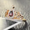 Wedding Rings Classical Crown For Women Crystal Rhinestones Rose Gold Luxury Engagement Promise Jewelry Accessories