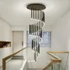 Chandeliers Modern Simple Black LED Spiral Large Chandelier Lighting Iron Tube Staircase Decor Nordic Indoor Hanging Lights