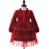 Robes de fille moderne à manches longues velours filles rouge Performance tenue de Noël tissu fête de mariage enfants pour 4 7 9 12 14 ans 221110