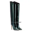 Boots Sexy Woman Patent Leather Long Thin High Heel Stretch Thigh Side Zipper Pointed Toe Warm